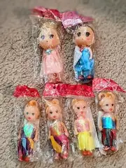 6 Dolls 4- 5" W/Rooted Hair Dressed and Posable. New In Sacks: Baby shower?