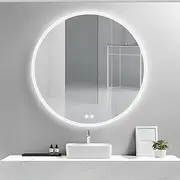 28 Inch Led Bathroom Mirror Frameless Bathroom Mirror with Lights Dimmable Anti Fog Backlit Mirror Round Smart Lighted Bathroom Mirrors Wall Mounted Touch Button,Tempered Glass,Memory Function