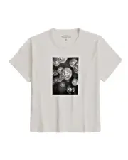 Abercrombie & Fitch Short-Sleeve Disco Ball Graphic Skimming Tee sz S offwhite