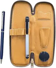 S-ALST-PD04-L Zipper Compact Pen Case, Metal Touch Stick Silver and Slim Swivel Ballpoint Pen Set, Blue