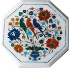 Nature Art Inlay Work Coffee Table Top White Marble Patio Side Table for Garden