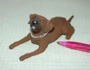 Miniature Handsome Brown Resin Dog w/Painted Silver Collar: DOLLHOUSE 1:12