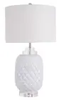 ISLAND WHITE TABLE LAMP GLOSS CERAMIC DESK BEDSIDE READING LIGHT 38X67CM
