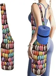 JKLQWH Macaron Biscuit Flavored Pastries Printed Yoga Mat Bag Long Tote with Pockets for Your Yoga Accessories Exercise Yoga Mat Carrier Holder Multi-Functional Storage Bag Holds Most Pilates Mats