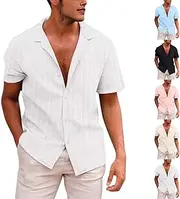 [Generic] Long Sleeve Mock Turtleneck Men Fashion Beach Shirt Solid Color Down Cardigan for Men Colla Shirt