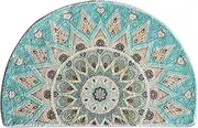 SUJIN Half Round Door Mat,Semi Circle Bathroom Floor Rug,Mandala Boho Bohemian Rug,Non-Slip Welcome Entrance Way Rug,Absorbent Bath Mat,Microfiber Tufted Indoor Rug for Kitchen Living Room (Green)