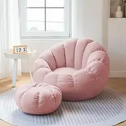 UYSOFRCV Bean Bag Sofa Cover Without Filler, Lazy Lounger High Back Bean Bag Chair Soft Teddy Velvet Indoor Seat Bag Floor Cushion for Adults and Kids, with No Filling,Pink