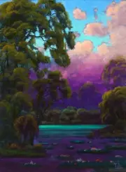 Oil Painting Original Landscape Florida Highwaymen Like Sun Clouds MAX COLE 5229