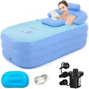 Inflatable Adult Bath Tub, Free-Standing Blow Up Bathtub with Foldable Portable Feature for Adult Spa with Air Pump (High-Density PVC)