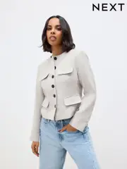 Neutral Cotton Linen Blend Trophy Jacket (AF2299) | $66