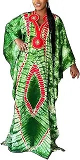 [TIDOIRSA] African Kaftan Dresses for Women, Plus Size, Tie Dye Printed Silk, Long Maxi Dress