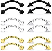 [Dyknasz] Eyebrow Piercing Jewelry Surgical Steel Curved Barbell Eyebrow Ring Tiny Vertical Labret Lip Jewelry Ear Rook Navel Small Belly Button Ring for Women Men 20g 16g 6mm/8mm/10mm