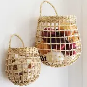 Hanging Wall Organizer Kitchen Fruit Vegetable Storage Wicker Woven Basket Bag