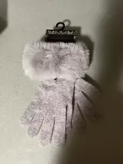 NEW Christian Siriano 100% 2-Ply Cashmere Gray Gloves w/Faux Fur Cuff