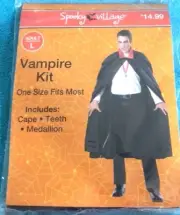 Spooky Village Halloween Costume Vampire Adult Large Cape Teeth