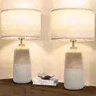 Bedside Lamps Set of 2, Ceramic Tall Bedside Table Lamps with Fabric Shade, Tabl