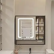 Led Bathroom Mirror Cabinet, Mirrored Bathroom Cabinets Wall Mounted Cabinet with Demister, Bathroom Mirror with Storage, Small Bathroom Cabinet with Towel Rack(Black,30.7in)