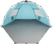 [Oileus] X-Large 4 Person Beach Tent Sun Shelter - Portable Sun Shade Instant Tent for Beach with Carrying Bag, Stakes, 6 Sand Pockets, Anti UV for Fishing Hiking Camping, Waterproof Windproof