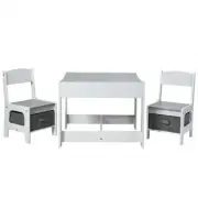 Kids Table Chairs Set With Storage Boxes Blackboard Whiteboard Drawing-White - C