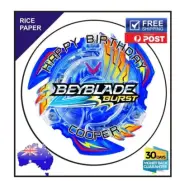 Beyblade Burst EDIBLE Rice Paper BIRTHDAY CAKE TOPPER IMAGE 19cm round