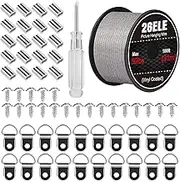 26ELE Picture Hanging Kit, Including Picture Hanging Wire(100 feet) Supports Up to 50lbs, D Ring Picture Hangers and Screws(20pcs Each), 20Pcs Aluminum Crimping Sleeves and 1 Screwdriver