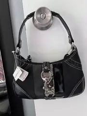 Coach Signature Hampton Hobo Shoulder Bag Purse Black Jacquard Python Patent NWT