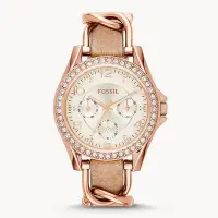 在飛比找Yahoo!奇摩拍賣優惠-歐美FOSSIL手錶時尚鑲鉆玫瑰金三眼星期日歷石英錶防水女錶