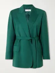 [Max Mara] Max Mara - Talento Belted Wool-canvas Blazer - Dark green - UK 16 UK 16 Green