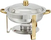 Winco 203 Winware 4 Quart Round Stainless Steel Gold Accented Chafer