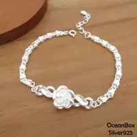 在飛比找momo購物網優惠-【海洋盒子】優雅銀白玫瑰花朵S999純銀手鍊(S999純銀手