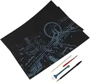 OSALADI 1 Set DIY Night View Scratching Drawing Kit with Wooden Pen Gold Plated Pen Brush and Scraper Create Stunning Art with Hidden Colors Scratchboard