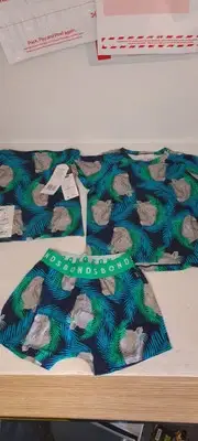 Bonds Kids PJ Size 2 PJ Sleep Set Short Sleeve Boys Green with Rhino Jungle BNWT