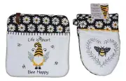 BEE HAPPY Save The Gnomes Pocket Potholder & Oven Grabber Mitt Set, by Kay Dee