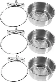 COLLBATH 3Pcs Stainless Steel Parrot Feeder Dish Cups Bird Water Holder and Food Bowl for Cage 10cm Diameter Durable Hanging Cups for Parrots and Birds