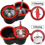 Mop Bucket with Wringer Set 3x Mop Head Microfiber Adjustable Extended Handle
