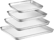 Stainless Steel Cookie Sheets for Baking, 4 Pieces Toaster Oven Pans Baking Shee