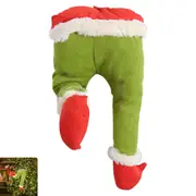 Christmas Elf Stuffed Legs Christmas Tree Toppers Decorations for Xmas Indoor Outdoor Party Ornaments -Green Leg
