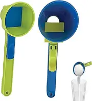 2 PCS Funnel Scoop for Gym,Protein Powder Funnel Spoon,Sliding Measuring Scoop with Funnel,Spill-Proof Funnel Scooper with Silding Base with Long Handle， 2 in 1 Measuring Slide Scoop (Blue ，Green)