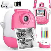 Children's Camera Instant Camera Digital Camera 1080P with 180° Rotating Lens, 4 Rolls of Printing Paper & 32G Card, Camera Instant Pictures Photo Camera with 6 Coloured Pens, Camera Children