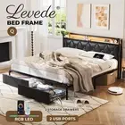 Levede Queen Metal Bed Frame 2 Drawers PU Upholstered Headboard Under Storage
