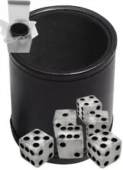 (6) 16mm Marbleized Pearl Dice + PU Leather Black Felt Lined Cup Sealed Box