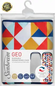 Ironing Board Cover Reversible Easyglide Geo Print 100% Cotton 135x45cm Machine