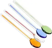 OFFSCH 4pcs Long Handle Glass Mixing Spoons Heat Resistant Coffee Stirring Spoons for Iced Tea Milk and Desserts Kitchen Utensils for Creative Serving
