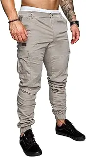 [PLEPAN] Men's Casual Cargo Pants Joggers Hiking Sweatpants Stretch Elastic Waist Work Pants with 6 Pockets