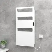 MegLob Graphene Electric Towel Warmer, White Bathroom Towel Rail Radiator, 160W Multifunctional Wall Mounted Heated Towel Rail, Slim Electric Towel Warmer with Smart Touch & Timer,B Plug on Right