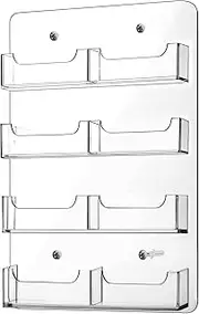 Hillban Acrylic Business Card Holder Wall Mount Clear Sticker Display Rack Multiple Card Holders Clear Acrylic Organizing Sticker Display Stand Pre Drilled(8 Pockets)