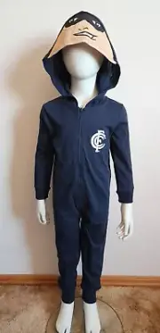 Carlton Blues AFL Boys Mascot Printed Hooded Onepiece Pyjama Size 3 New