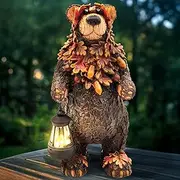 YMXYJM Solar Garden Statue Bear Figurine, Garden Art Outdoor Statues with Solar Lantern, Loving Bear for Patio, Balcony, Yard, Lawn, Unique Housewarming Gifts