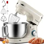 Vospeed Stand Mixer, 4.5L+5L Bowls 8-speed 1000W Tilt-Head Food Mixer, Kitchen Electric Mixer with Dough Hook, Whisk, Beater, Splash Guard (Cream White)