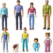 [Beverly Hills] Doll Collection Sweet Lil Family Friends Figures- New Addition Set of 9 Dollhouse People - Grandma, Grandpa, Mom, Dad, Sister, Brother, Toddler, Baby and Dog